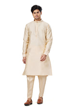 Load image into Gallery viewer, Ajay Arvindbhai Khatri Men Stylist Semi Raw Silk Kurta Pajama With Collar Thread Work