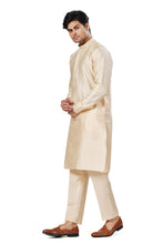 Load image into Gallery viewer, Ajay Arvindbhai Khatri Men Stylist Semi Raw Silk Kurta Pajama With Collar Thread Work