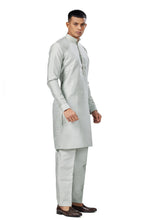 Load image into Gallery viewer, Ajay Arvindbhai Khatri Men Stylist Semi Raw Silk Kurta Pajama With Collar Thread Work