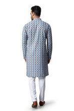 Load image into Gallery viewer, mens lucknowi blue colour printed kurta