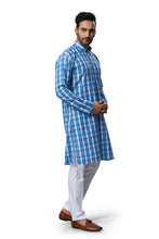 Load image into Gallery viewer, mens lucknowi blue colour printed kurta