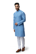 Load image into Gallery viewer, mens lucknowi blue colour printed kurta