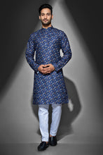Load image into Gallery viewer, mens cotton printed blue colour kurta