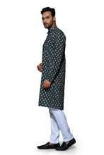 Load image into Gallery viewer, mens lucknowi blue colour printed kurta