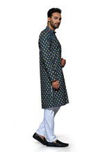 Load image into Gallery viewer, mens lucknowi blue colour printed kurta