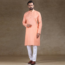 Load image into Gallery viewer, Ajay Arvindbhai Khatri Men&#39;s Cotton Printed Stylish kurta Peach &amp; White Colour
