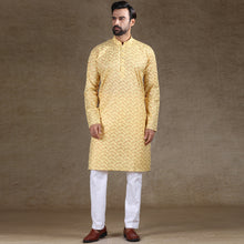 Load image into Gallery viewer, mens cotton printed yellow colour kurta