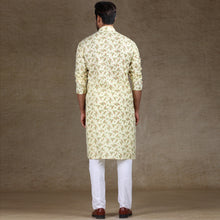 Load image into Gallery viewer, mens cotton printed lemon yellow colour kurta