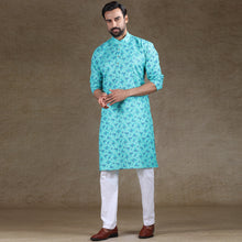 Load image into Gallery viewer, mens firoji colour printed kurta
