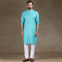 Load image into Gallery viewer, mens firoji colour printed kurta