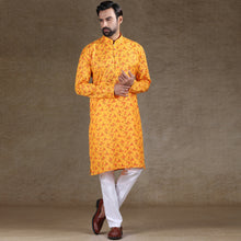 Load image into Gallery viewer, mens mango yellow colour printed kurta