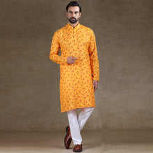 Load image into Gallery viewer, mens mango yellow colour printed kurta