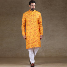 Load image into Gallery viewer, mens mango yellow colour printed kurta