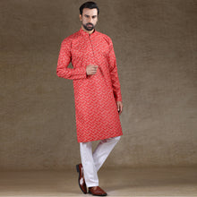 Load image into Gallery viewer, mens printed red colour kurta