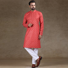 Load image into Gallery viewer, mens printed red colour kurta