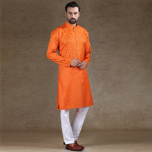 Load image into Gallery viewer, mens orange colour printed kurta