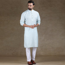 Load image into Gallery viewer, mens green colour cotton printed kurta