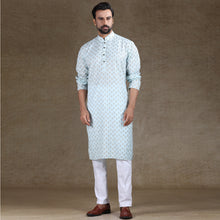 Load image into Gallery viewer, mens green colour cotton printed kurta