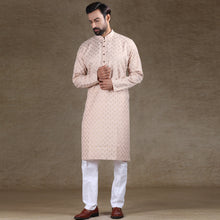 Load image into Gallery viewer, mens peach colour cotton printed kurta