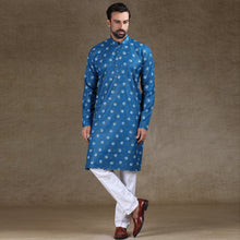 Load image into Gallery viewer, mens blue colour printed kurta