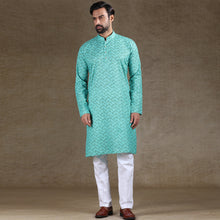 Load image into Gallery viewer, mens light green colour printed kurta