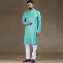 Load image into Gallery viewer, mens light green colour printed kurta