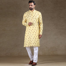 Load image into Gallery viewer, mens lemon yellow colour printed kurta