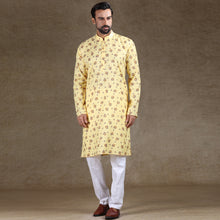 Load image into Gallery viewer, mens lemon yellow colour printed kurta