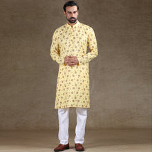 Load image into Gallery viewer, mens lemon yellow colour printed kurta