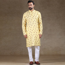 Load image into Gallery viewer, mens lemon yellow colour printed kurta