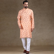 Load image into Gallery viewer, mens peach and rust colour printed kurta