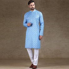 Load image into Gallery viewer, mens printed blue colour kurta