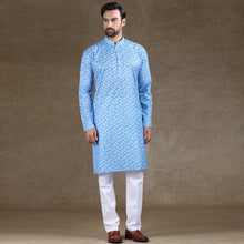 Load image into Gallery viewer, mens printed blue colour kurta