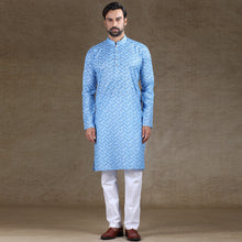 Load image into Gallery viewer, mens printed blue colour kurta