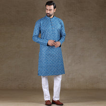 Load image into Gallery viewer, mens blue colour printed kurta