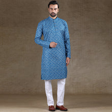 Load image into Gallery viewer, mens blue colour printed kurta