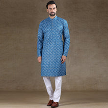 Load image into Gallery viewer, mens blue colour printed kurta