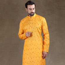 Load image into Gallery viewer, mens cotton printed yellow colour kurta