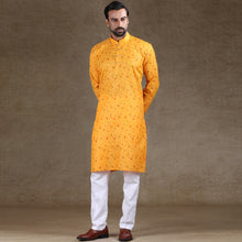 Load image into Gallery viewer, mens cotton printed yellow colour kurta