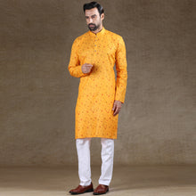 Load image into Gallery viewer, mens cotton printed yellow colour kurta