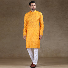 Load image into Gallery viewer, mens cotton printed yellow colour kurta