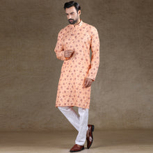 Load image into Gallery viewer, mens peach and rust colour printed kurta