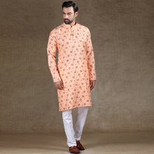 Load image into Gallery viewer, mens peach and rust colour printed kurta