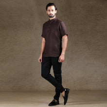 Load image into Gallery viewer, Ajay Arvindbhai Khatri Men&#39;s Brown Half Sleeve Cotton Short Kurta With Pocket
