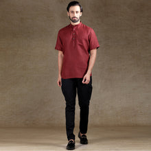 Load image into Gallery viewer, Ajay Arvindbhai Khatri Men&#39;s Maroon Half Sleeve Cotton Short Kurta With Pocket
