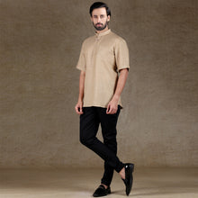Load image into Gallery viewer, Ajay Arvindbhai Khatri Men&#39;s Khaki Half Sleeve Cotton Short Kurta With Pocket
