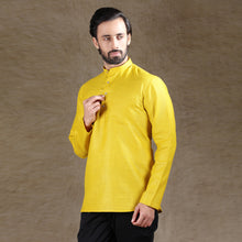 Load image into Gallery viewer, mens yellow color cotton short kurta