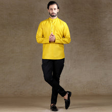 Load image into Gallery viewer, mens yellow color cotton short kurta
