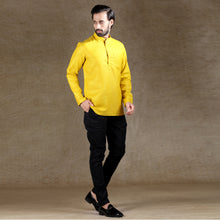 Load image into Gallery viewer, mens yellow color cotton short kurta