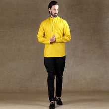 Load image into Gallery viewer, mens yellow color cotton short kurta